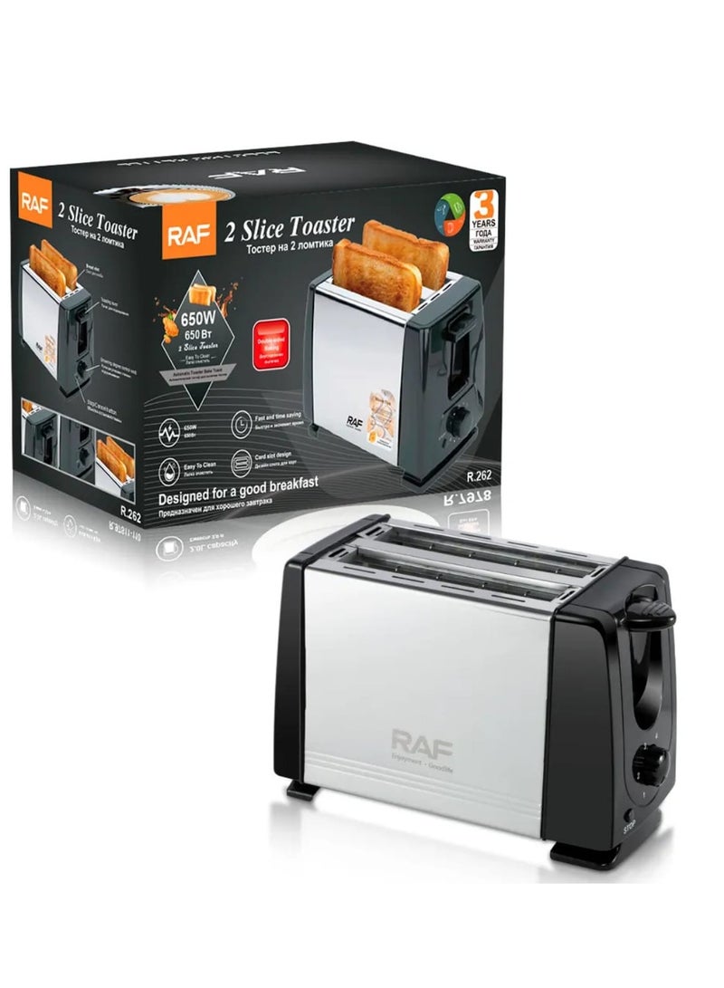 RAF Stainless Steel Home 2 Slice Electric Panini Toaster Bread Machine Sandwich Maker Breakfast Pop up Toaster - Image 1