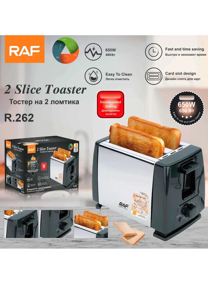 RAF Stainless Steel Home 2 Slice Electric Panini Toaster Bread Machine Sandwich Maker Breakfast Pop up Toaster - Image 2