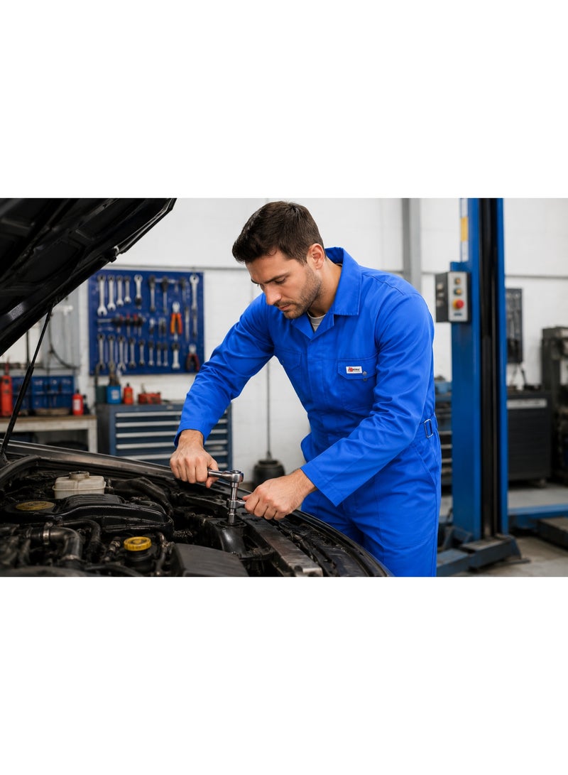 معطف AL ARQAM بأكمام طويلة 100% من نسيج التويل، نسيج مصقول ومرسيريزيد 190 جرام لكل متر مربع، حماية كاملة للجسم CE CAT 1 بشكل عام مع جيوب متعددة، أزرق، M - Image 2