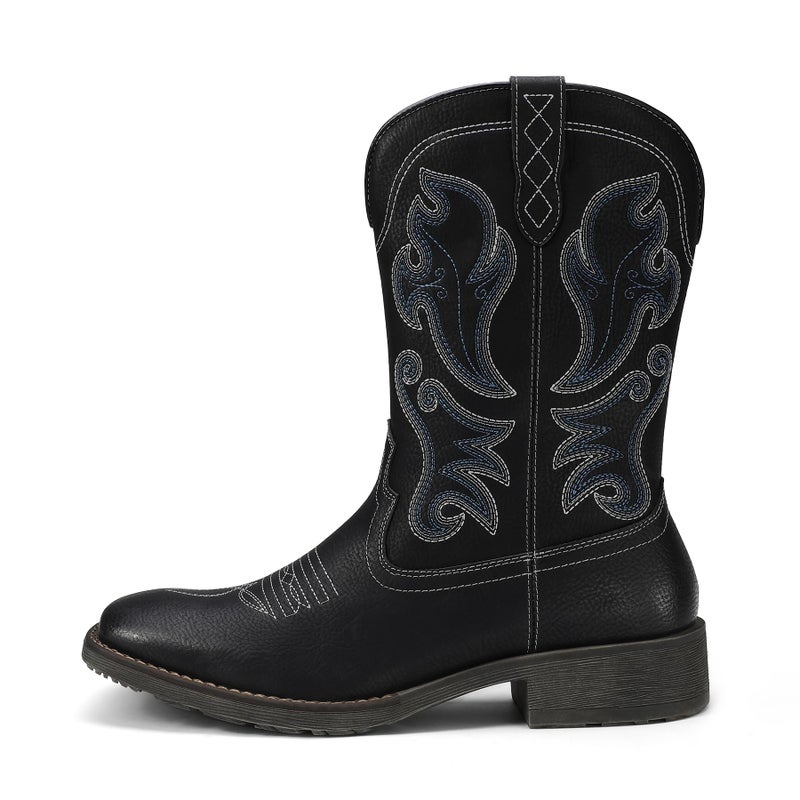 TruVeld Men's Western Cowboy Boots with Embroidered Design - Comfortable Square Toe, Durable Wide Toe, Stylish Western Boots for All-Day Wear - Image 4