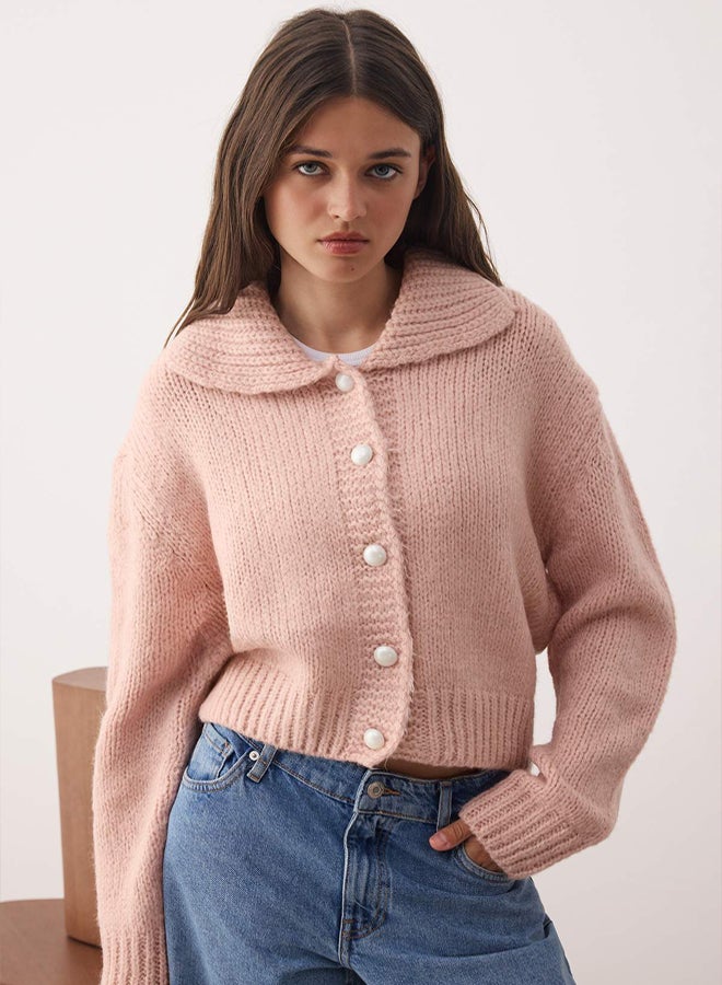 trendyol Pink Oversize/Wide Fit Crop Knitwear Cardigan - Image 1