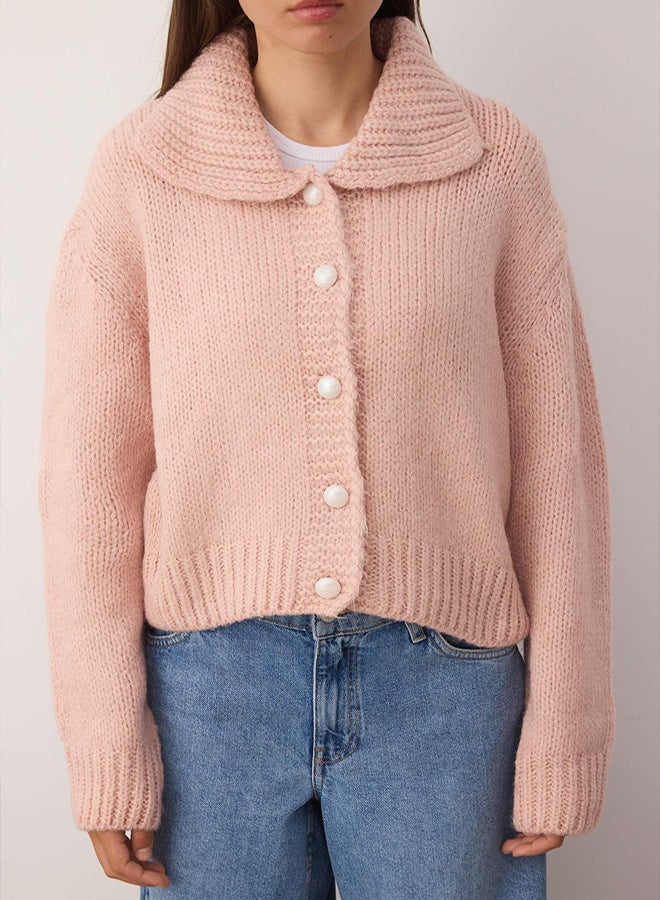 trendyol Pink Oversize/Wide Fit Crop Knitwear Cardigan - Image 3