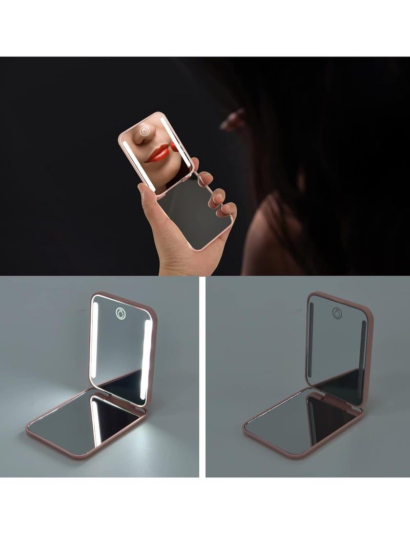 Kintion Kintion Rechargeable Pocket Mirror, Double Sided 1X/3X Magnification Compact Vanity Mirror, 3 Color Lights, Dimmable, Small Portable Wallet Mirror, Lighted Travel Mirror for Women Gifts, Pink - Image 2