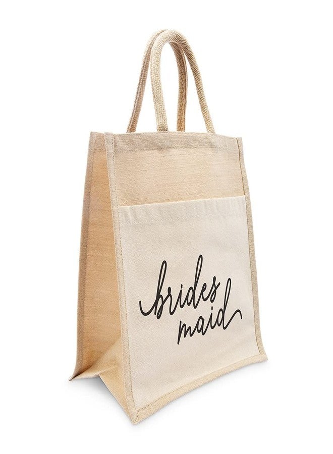WEDDINGSTAR Medium Reusable Woven Jute Tote Bag With Pocket - Bridesmaid - Image 2