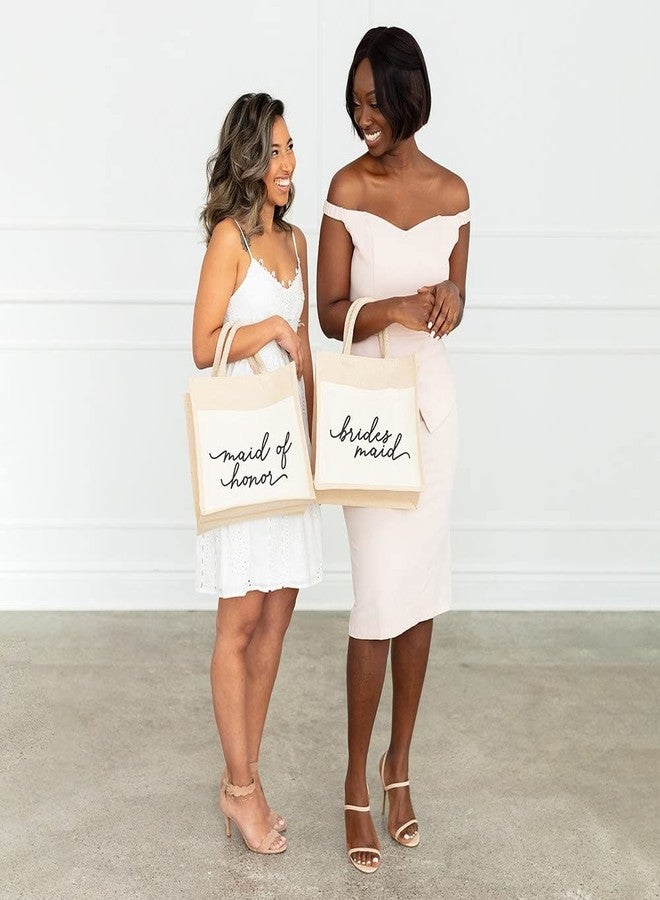WEDDINGSTAR Medium Reusable Woven Jute Tote Bag With Pocket - Bridesmaid - Image 4