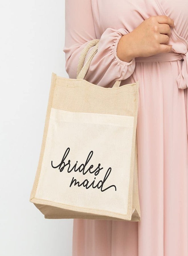 WEDDINGSTAR Medium Reusable Woven Jute Tote Bag With Pocket - Bridesmaid - Image 3