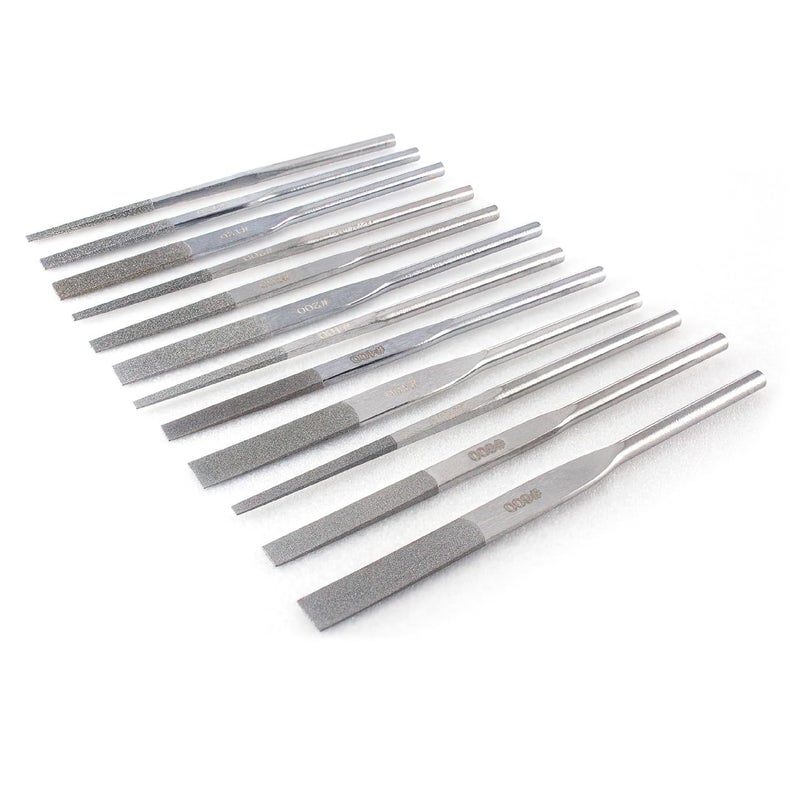 MIRACLE 12Piece Diamond Taper File Set  MultiGrit 120200400600  Precision Flat Files for Metal Glass Ceramic  Fits Pneumatic Electric Ultrasonic Tools - Image 1