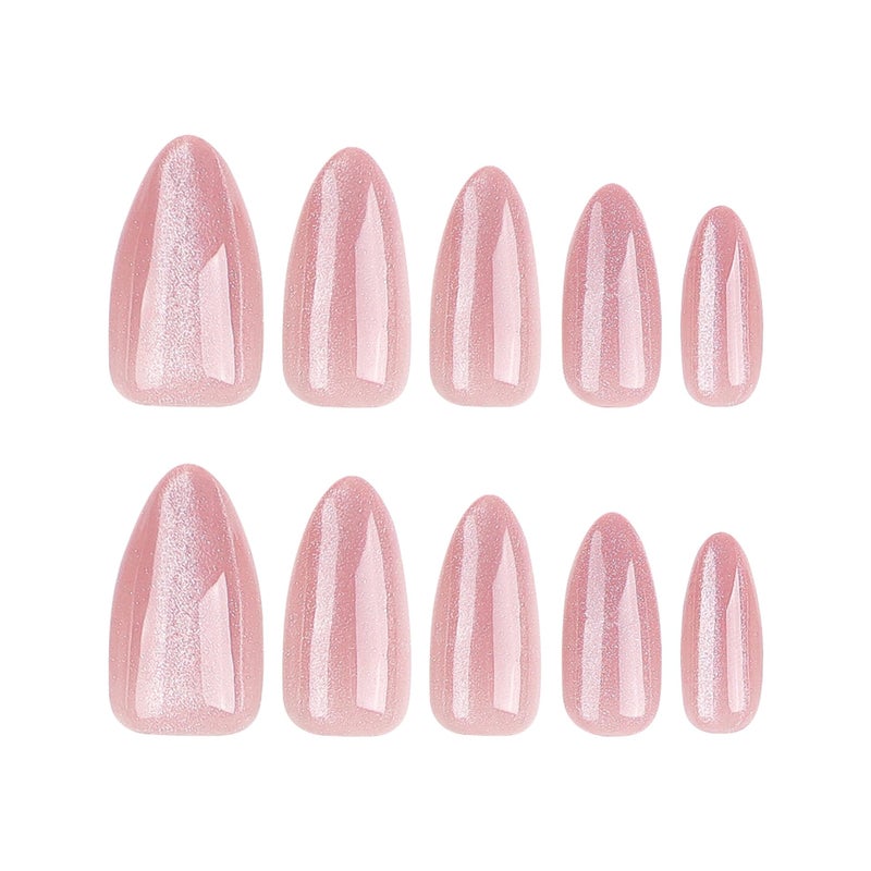 CTTHNBD Almond Press on Nails Medium - Pink Fake Nails with Glitter Design - Glossy False Nails Full Cove Stick on - for Women 24 Pcs - Image 5