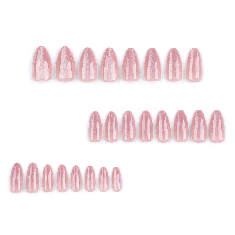 CTTHNBD Almond Press on Nails Medium - Pink Fake Nails with Glitter Design - Glossy False Nails Full Cove Stick on - for Women 24 Pcs - Image 2