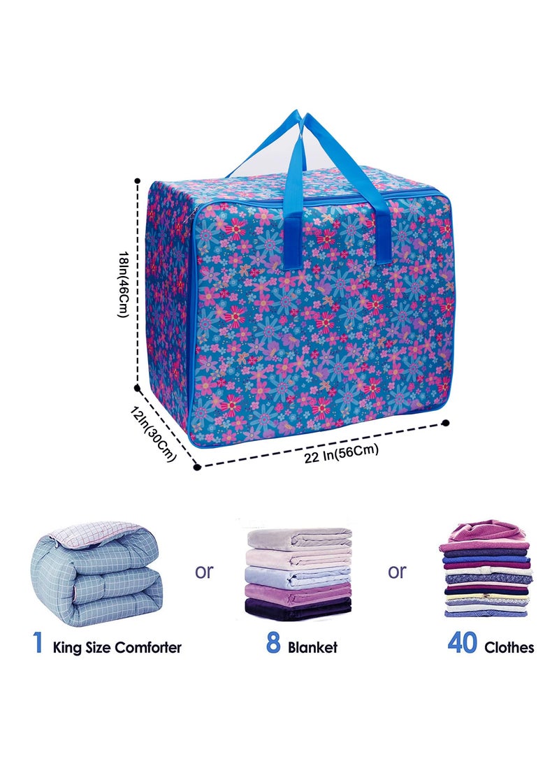 AI ANKIT INTERNATIONAL ANKIT INTERNATIONAL Printed Clothes Storage Bag LargeOrganizer 1 Pack80L Large Capacity Clothes Storage with Handle Foldable Under Bed Storage ContainersBlue  - Image 4