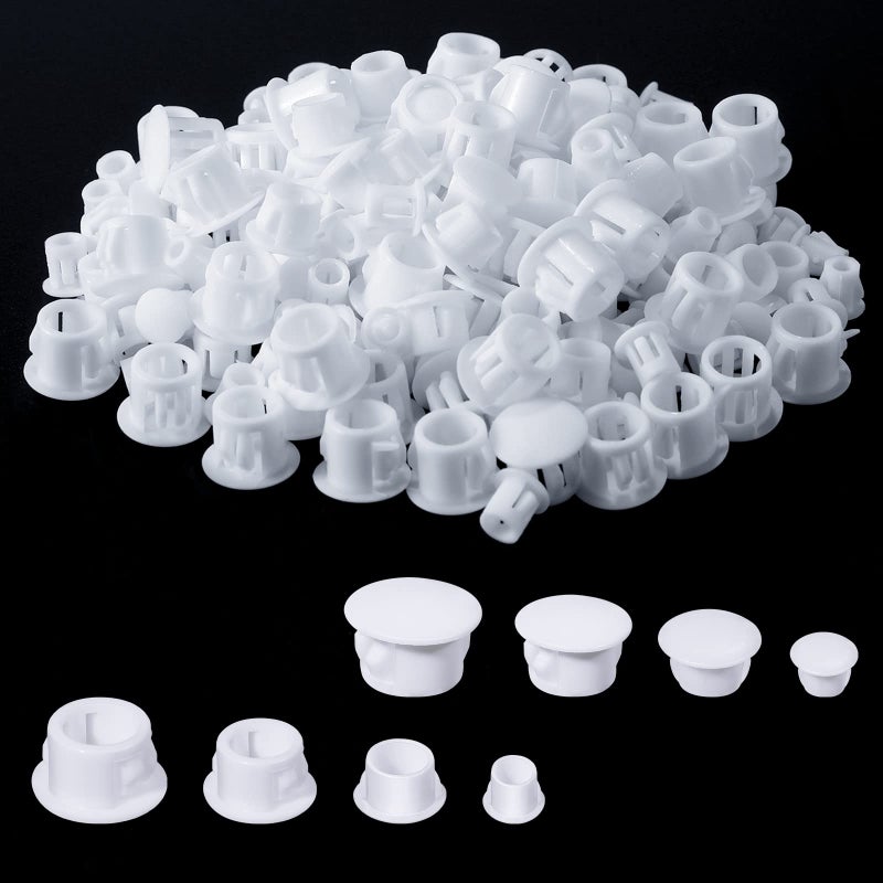 Qunclay 100 Pieces 4 Sizes White Hole Plugs 3/16", 5/16", 3/8", 1/2" Round Plastic Cabinet Screw Hole Plugs Covers Insert End Caps for Furniture Shelf Kitchen Door - Image 1