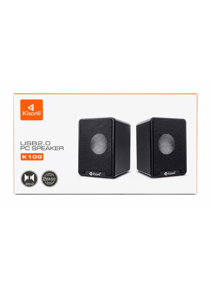 Kisonli K100 USB 2.0 Multimedia Stereo Speaker 3W x2 Portable PC Laptop Speaker with Deep Bass AUX Wired Mini Speaker - Image 1
