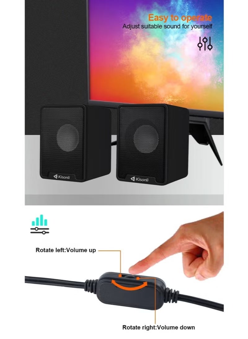 Kisonli K100 USB 2.0 Multimedia Stereo Speaker 3W x2 Portable PC Laptop Speaker with Deep Bass AUX Wired Mini Speaker - Image 4