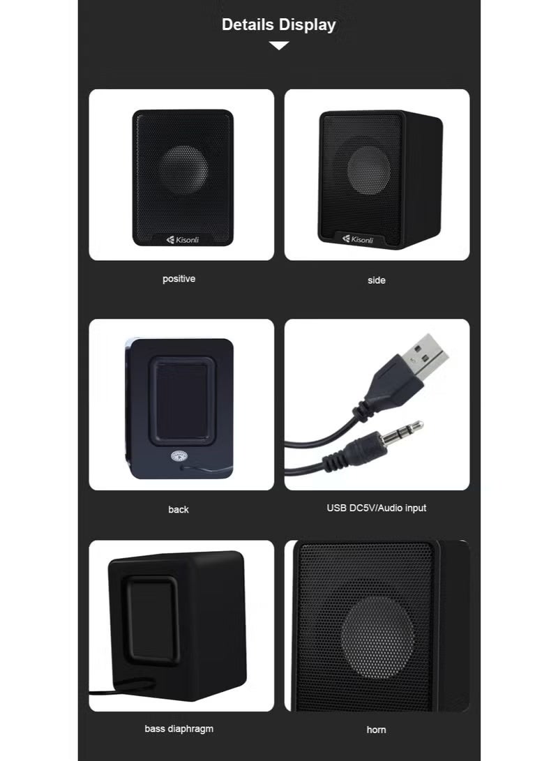 Kisonli K100 USB 2.0 Multimedia Stereo Speaker 3W x2 Portable PC Laptop Speaker with Deep Bass AUX Wired Mini Speaker - Image 2