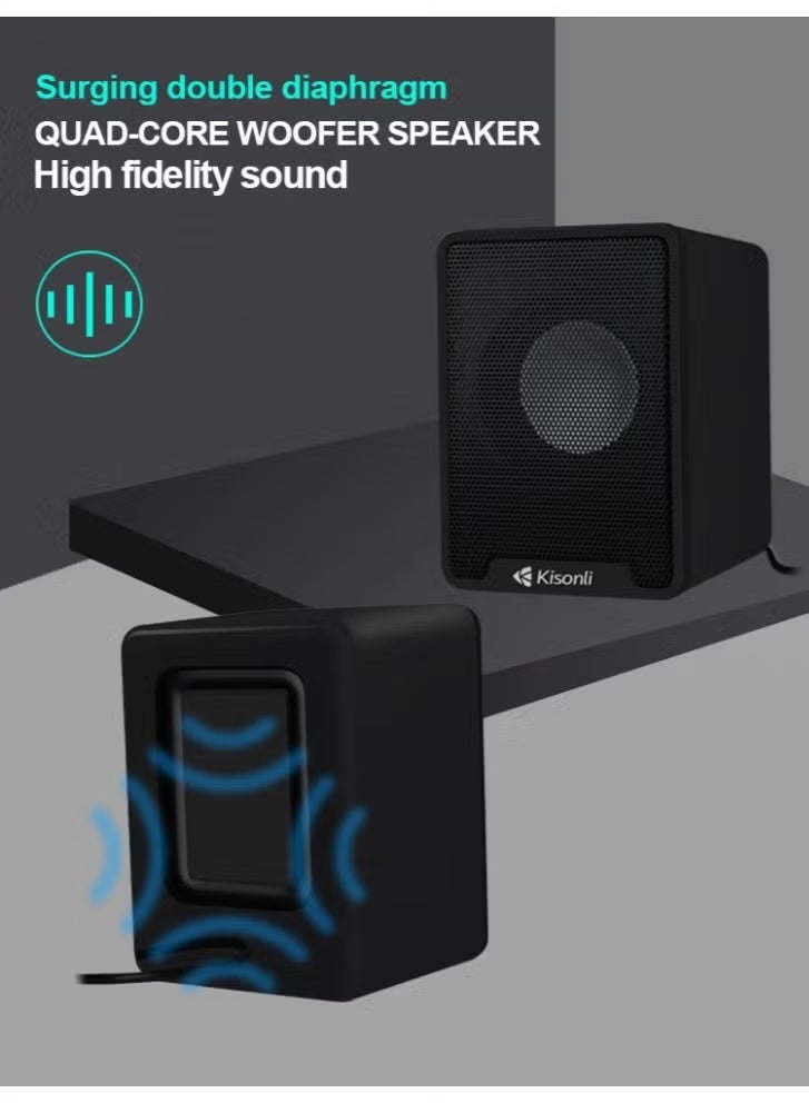 Kisonli K100 USB 2.0 Multimedia Stereo Speaker 3W x2 Portable PC Laptop Speaker with Deep Bass AUX Wired Mini Speaker - Image 5