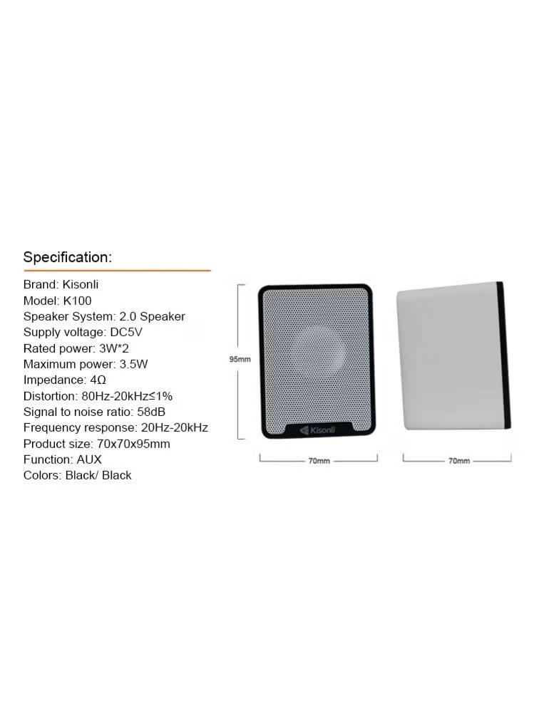 Kisonli K100 USB 2.0 Multimedia Stereo Speaker 3W x2 Portable PC Laptop Speaker with Deep Bass AUX Wired Mini Speaker - Image 3