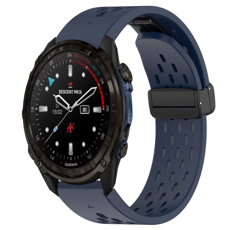 S-TOP For Garmin Descent Mk3i 43mm Hole Folding Buckle 20mm Silicone Watch Band(Midnight Blue) - Image 1