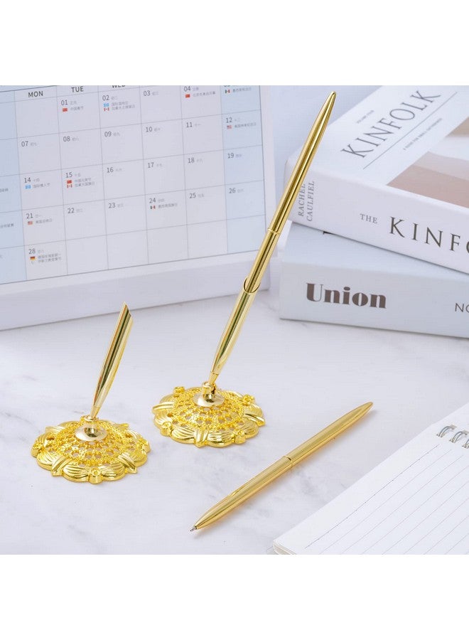 jiebor 2Pcs Gold Wedding Pen And Metal Pen Stand Holder Set Signing Desk Ballpoint Pen For Guest Book Bridal Teacher Wedding Engagement Graduation Business Home Office Gift Supplies Black Ink - Image 4