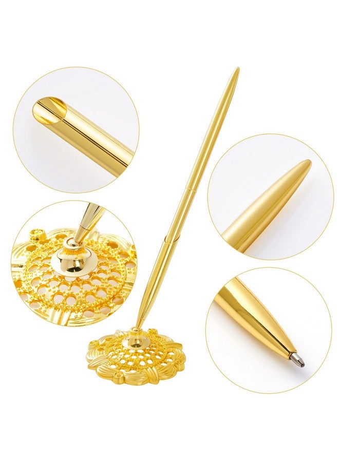 jiebor 2Pcs Gold Wedding Pen And Metal Pen Stand Holder Set Signing Desk Ballpoint Pen For Guest Book Bridal Teacher Wedding Engagement Graduation Business Home Office Gift Supplies Black Ink - Image 3