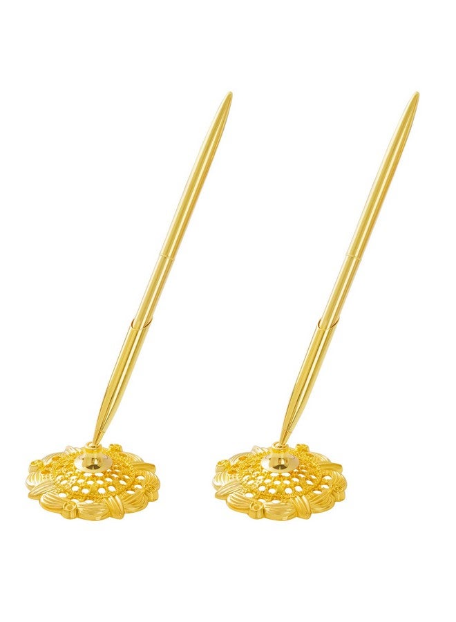 jiebor 2Pcs Gold Wedding Pen And Metal Pen Stand Holder Set Signing Desk Ballpoint Pen For Guest Book Bridal Teacher Wedding Engagement Graduation Business Home Office Gift Supplies Black Ink - Image 1