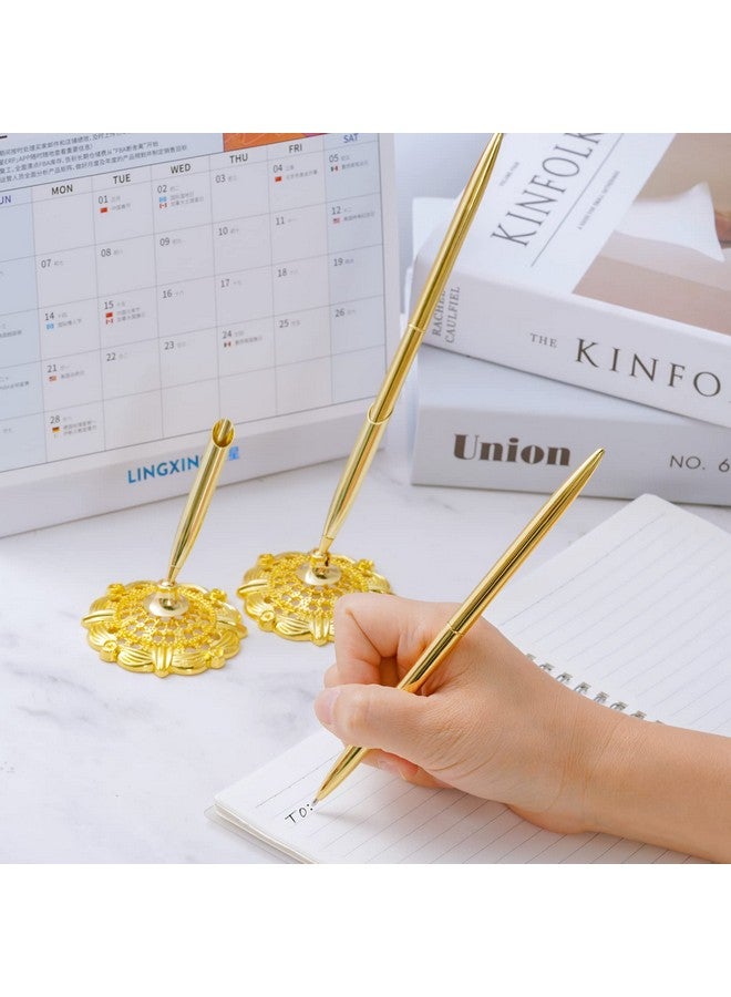 jiebor 2Pcs Gold Wedding Pen And Metal Pen Stand Holder Set Signing Desk Ballpoint Pen For Guest Book Bridal Teacher Wedding Engagement Graduation Business Home Office Gift Supplies Black Ink - Image 2