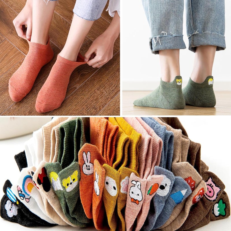 IBEILLI Women Cute Socks 10 Pairs Cotton Kawaii Embroidered Funny Low Cut Ankle Socks for Women Girls - Image 3