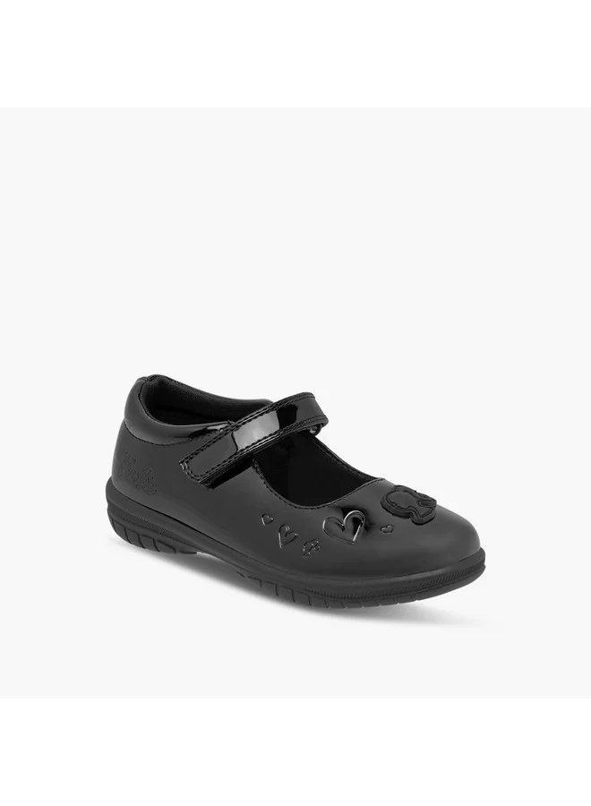 باربي Girls Embossed Mary Jane School Shoes with Hook and Loop Closure