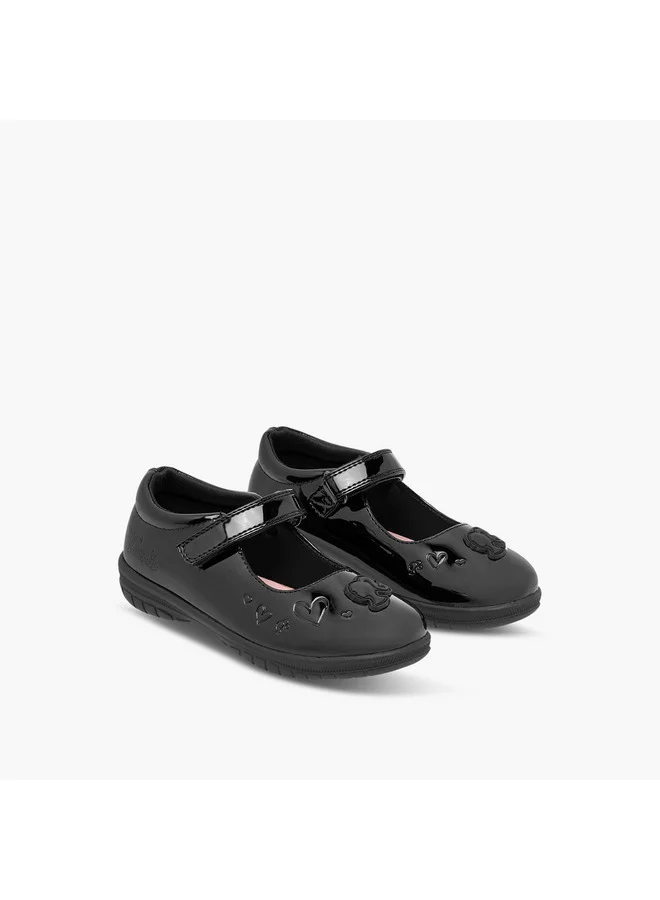 باربي Girls Embossed Mary Jane School Shoes with Hook and Loop Closure