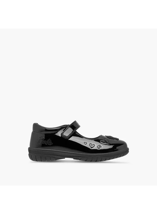 Barbie Girls Embossed Mary Jane School Shoes with Hook and Loop Closure