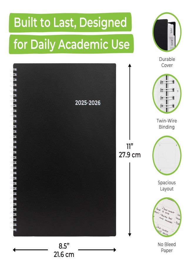 WallDeca Academic Planner 2025-2026, Daily, Weekly & Monthly Planner, July 2025 - June 2026, Student Notes Pages, Twin-Wire Binding Day and Weekly Agenda for School & Work (8.5 x 11-Inches, Black) - Image 2