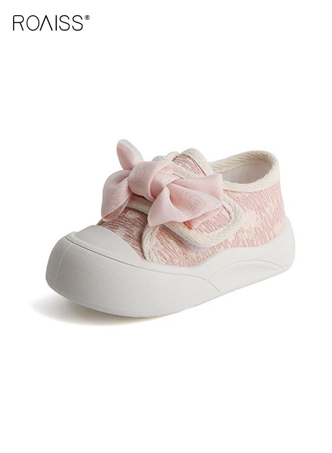 roaiss Toddler Girls Canvas Sneakers, Classical Comfortable Canvas Flats, Non-Slip Casual Low Top Shoes with Bowknots and Velcro Closure, Suitable for Daily Wear or Any Occasion - Image 1