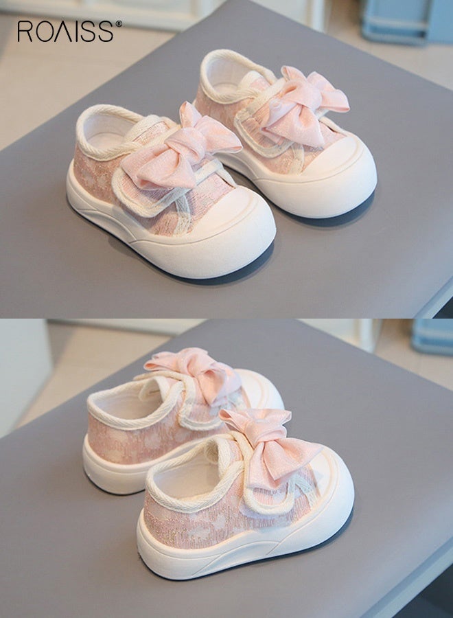 roaiss Toddler Girls Canvas Sneakers, Classical Comfortable Canvas Flats, Non-Slip Casual Low Top Shoes with Bowknots and Velcro Closure, Suitable for Daily Wear or Any Occasion - Image 3