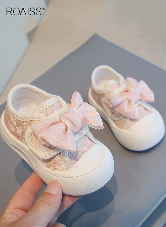 roaiss Toddler Girls Canvas Sneakers, Classical Comfortable Canvas Flats, Non-Slip Casual Low Top Shoes with Bowknots and Velcro Closure, Suitable for Daily Wear or Any Occasion - Image 2