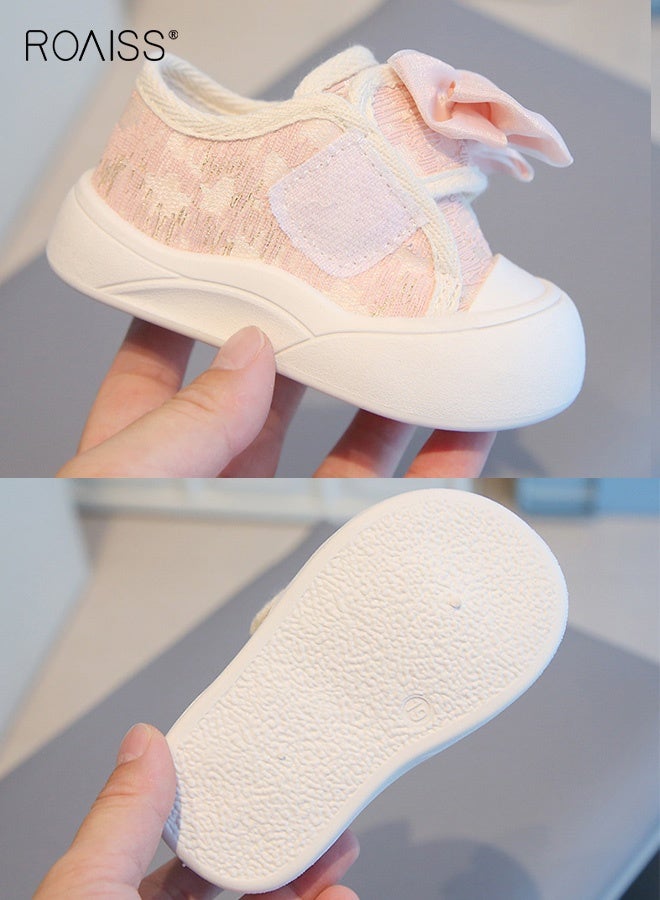 roaiss Toddler Girls Canvas Sneakers, Classical Comfortable Canvas Flats, Non-Slip Casual Low Top Shoes with Bowknots and Velcro Closure, Suitable for Daily Wear or Any Occasion - Image 4