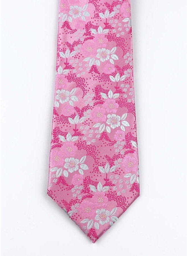 Secdtie Men's Pink White Tie Floral Party Wedding Woven Silk Paisley Necktie B05 - Image 4