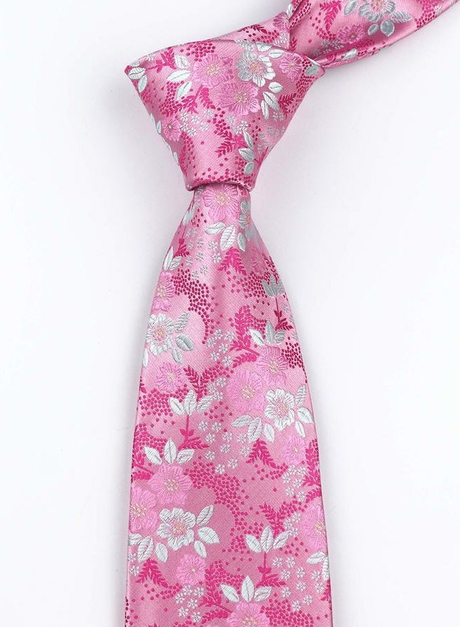 Secdtie Men's Pink White Tie Floral Party Wedding Woven Silk Paisley Necktie B05 - Image 3