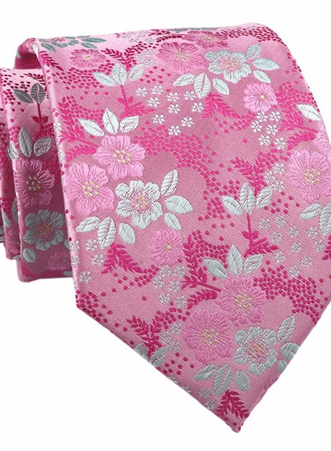 Secdtie Men's Pink White Tie Floral Party Wedding Woven Silk Paisley Necktie B05 - Image 1