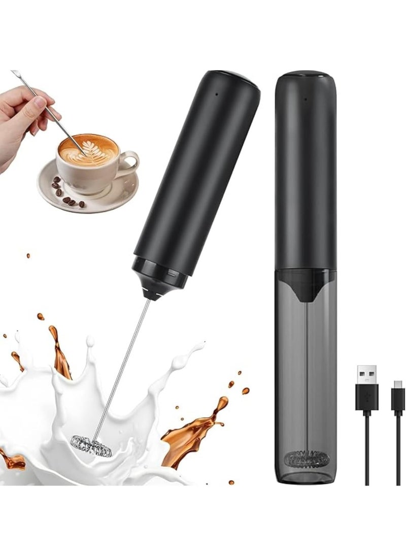 TDAO Rechargeable Electric Milk Frother, Portable 304 Stainless Steel Whisk Low Noise, USB-C Charging Handheld Foam Maker with Lid, Portable Hand Frother Wand Drink Mixer for Matcha Lattes Cappuccino, Kitchen Baking, Black - Image 1