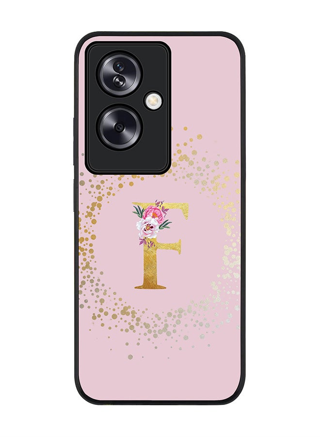 Stylizedd Rugged Black Edge Case for Oppo A79 5G, Slim fit Flexible Case Cover - Custom Monogram Initial Letter Floral Pattern Alphabet - F (Pink) - Image 1