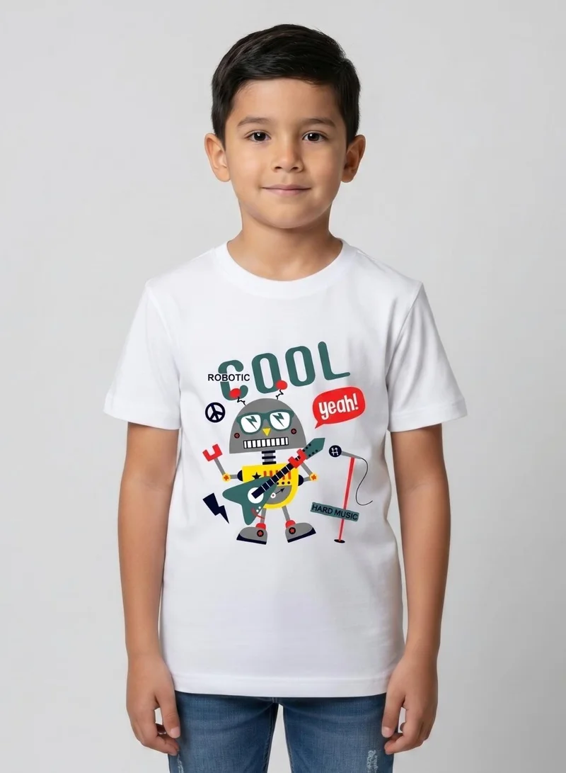 بيبي كلو Boys Cool Robot White T-Shirt