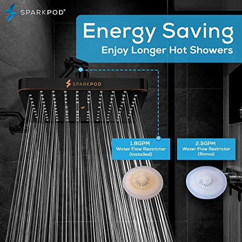 SparkPod Shower Head - High Pressure Rain - Premium Quality Luxury Design - 1-Min Install - Easy Clean Adjustable Replacement for Your Bathroom Shower Heads (Vintage Oil Rubbed Bronze, 8 Inch Square) - Image 3