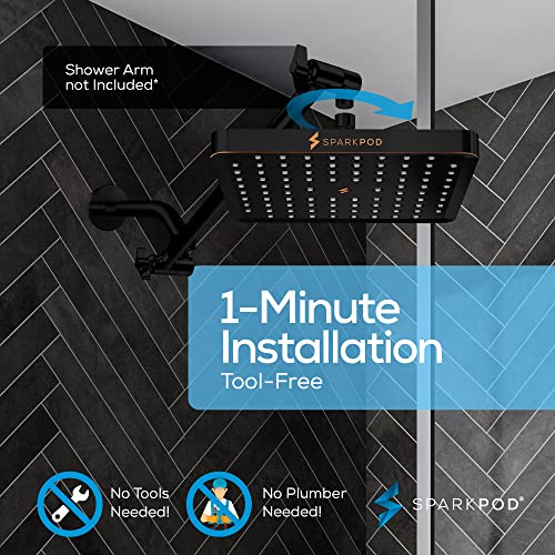 SparkPod Shower Head - High Pressure Rain - Premium Quality Luxury Design - 1-Min Install - Easy Clean Adjustable Replacement for Your Bathroom Shower Heads (Vintage Oil Rubbed Bronze, 8 Inch Square) - Image 5
