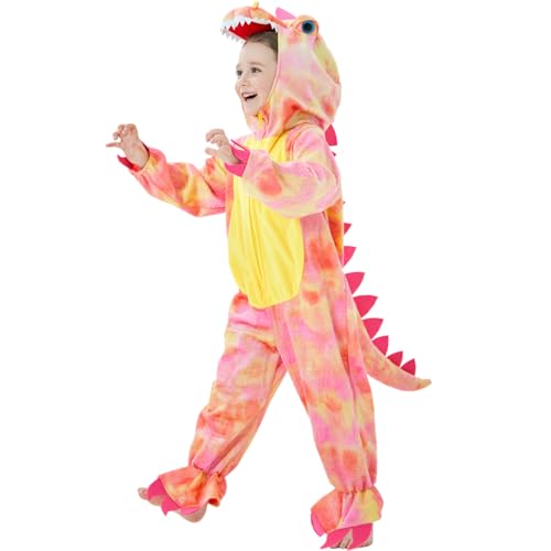 DearSun Childs TRex Dinosaur Costume Dinosaur Costume for Kids Fancy Dress Costume Hooded Romper Jumpsuit XS90 Pink - Image 1