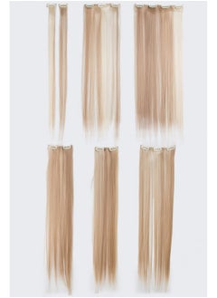 SWACC Women 22 Inches Straight Full Head 7 Separate Pieces Heat Resistance Synthetic Hair Clip In Hair Extensions (Dark Honey Blonde/Bleach Blonde Highlights16H613)  - Image 3
