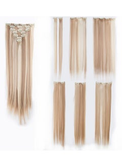 SWACC Women 22 Inches Straight Full Head 7 Separate Pieces Heat Resistance Synthetic Hair Clip In Hair Extensions (Dark Honey Blonde/Bleach Blonde Highlights16H613)  - Image 1