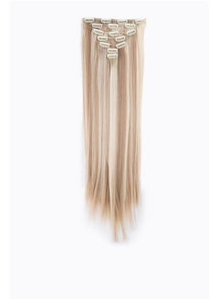 SWACC Women 22 Inches Straight Full Head 7 Separate Pieces Heat Resistance Synthetic Hair Clip In Hair Extensions (Dark Honey Blonde/Bleach Blonde Highlights16H613)  - Image 2