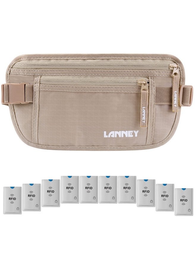 LANNEY Money Belt for Travel, Slim RFID Blocking Women and Men Hidden Travel Pouch Under Clothes, Passport Holder Protect Cash Credit Card with 10 RFID Sleeves - Image 1
