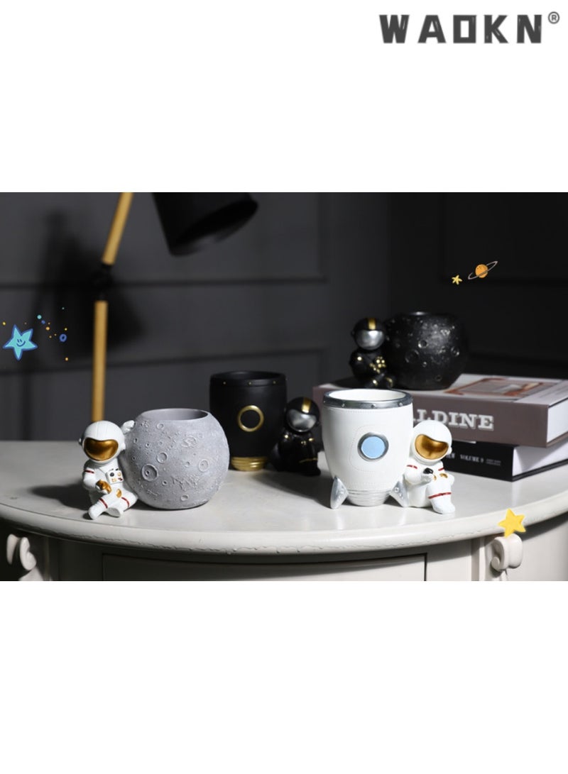 WAOKN Astronaut Pen Holder Desk Decor, Durable Resin Desk Organizer, Makeup Brush Holder Statues Sculpture Figurine Ornament, Decorative Accessories for Office, Classroom, Home (white) - Image 2
