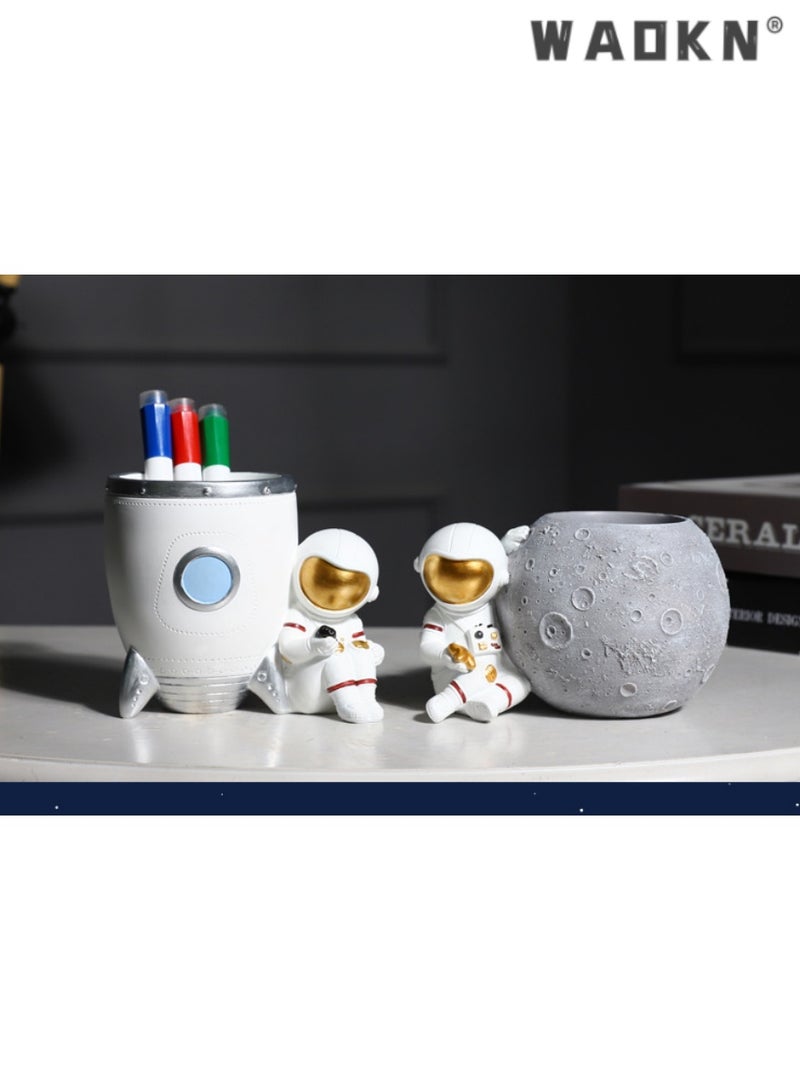 WAOKN Astronaut Pen Holder Desk Decor, Durable Resin Desk Organizer, Makeup Brush Holder Statues Sculpture Figurine Ornament, Decorative Accessories for Office, Classroom, Home (white) - Image 3