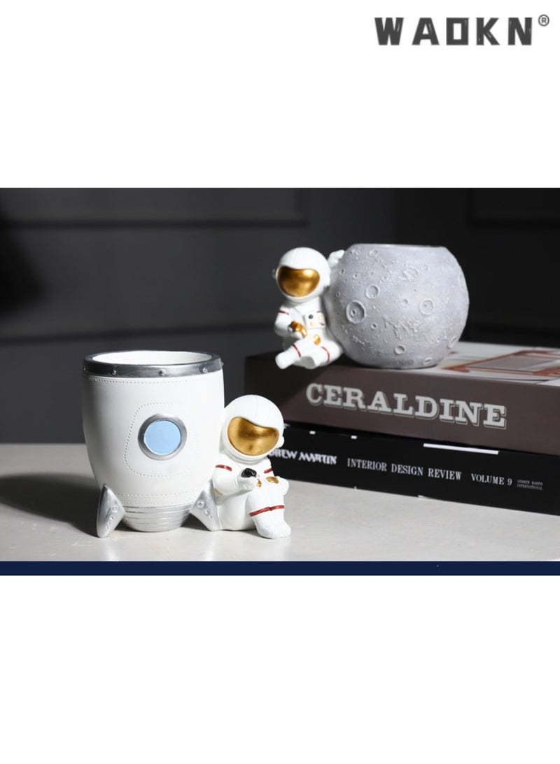 WAOKN Astronaut Pen Holder Desk Decor, Durable Resin Desk Organizer, Makeup Brush Holder Statues Sculpture Figurine Ornament, Decorative Accessories for Office, Classroom, Home (white) - Image 4